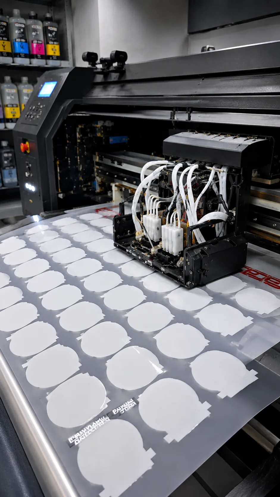 Mesin printing DTF mencetak desain untuk panel kain payung custom di workshop PayungCustom.com