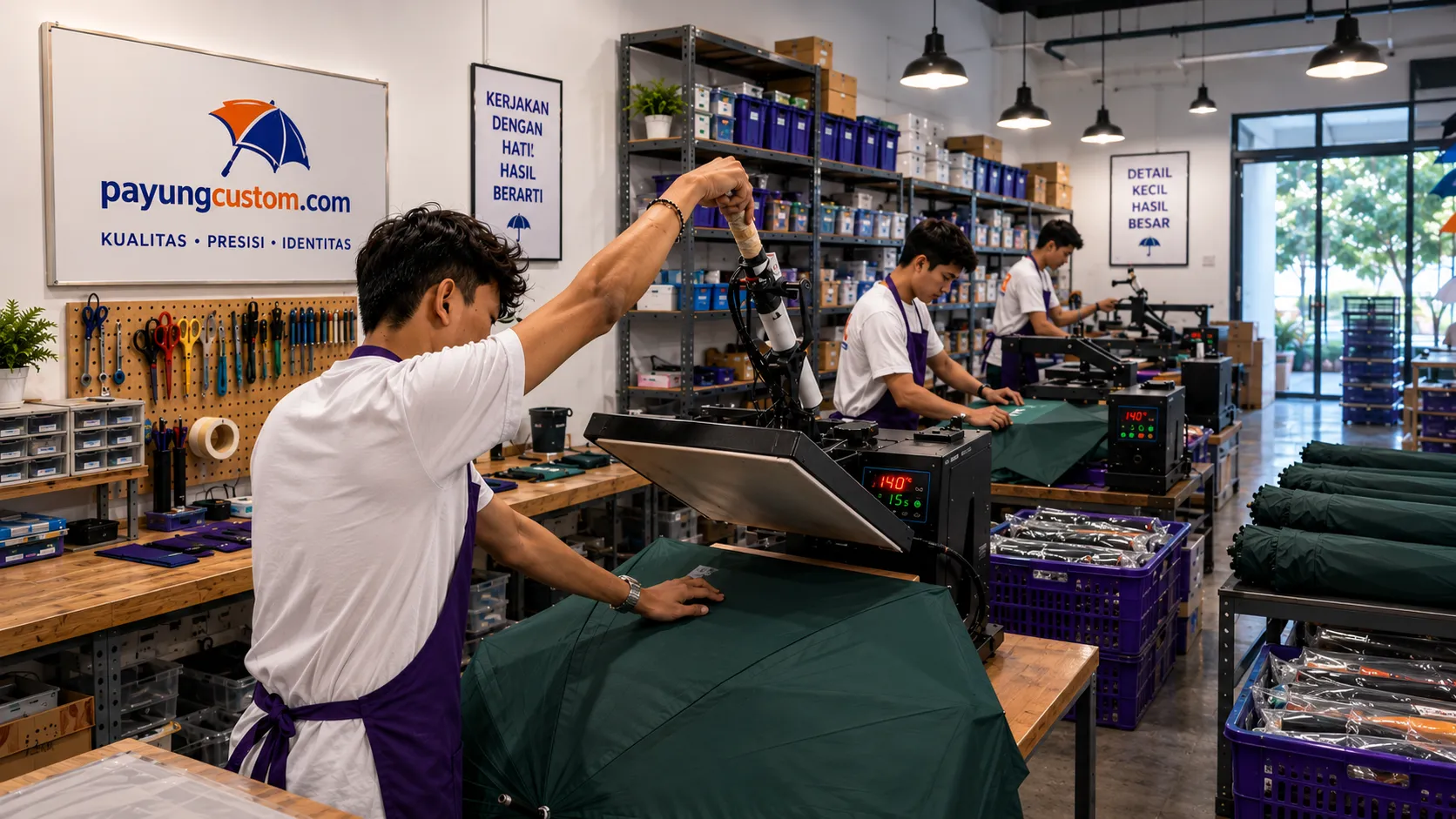 Teknik Sablon Payung Custom dengan menggunakan media DTF dan mesin Heat Press
