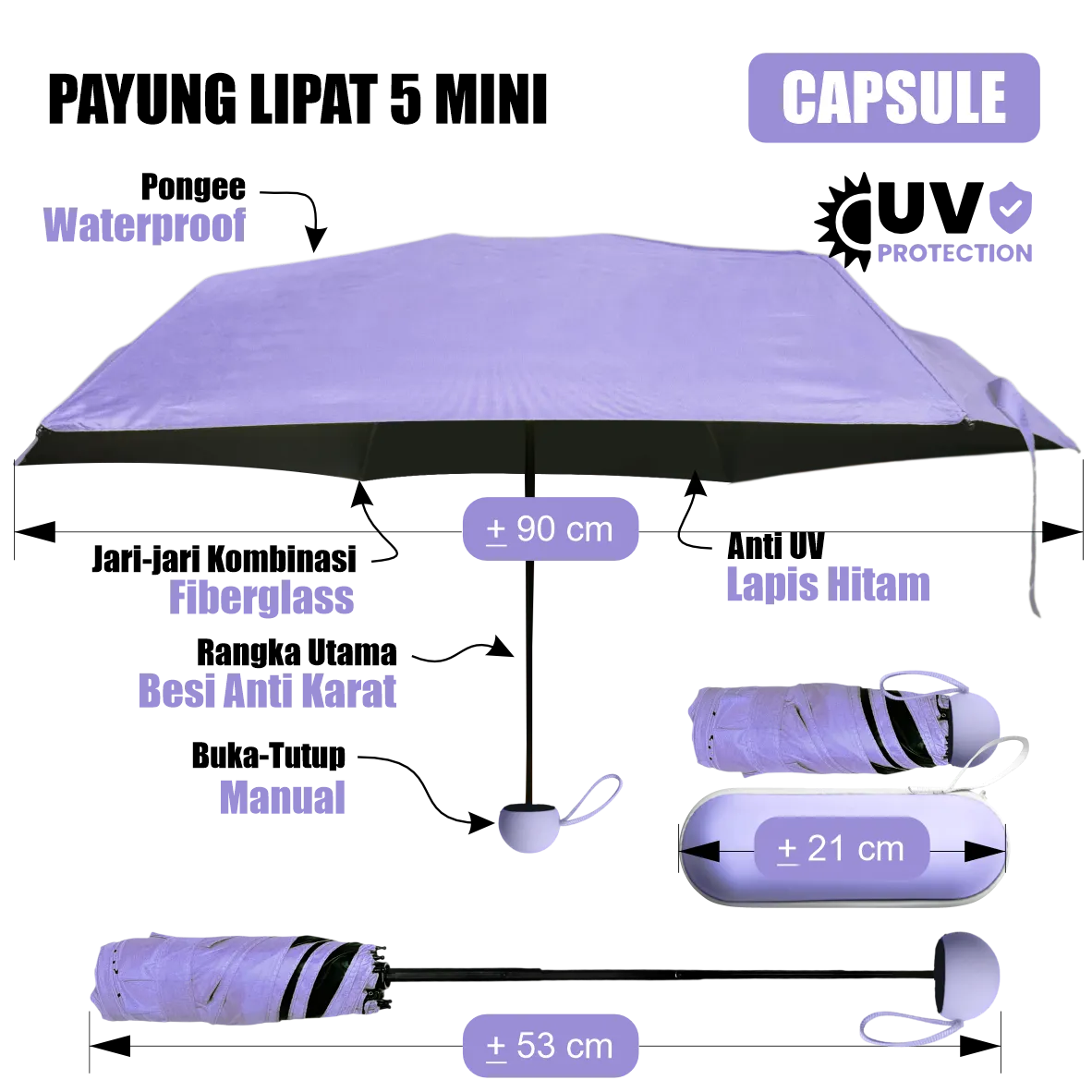 Payung golf jumbo manual custom diameter 130 cm bahan polyester anti UV dengan rangka besi anti karat