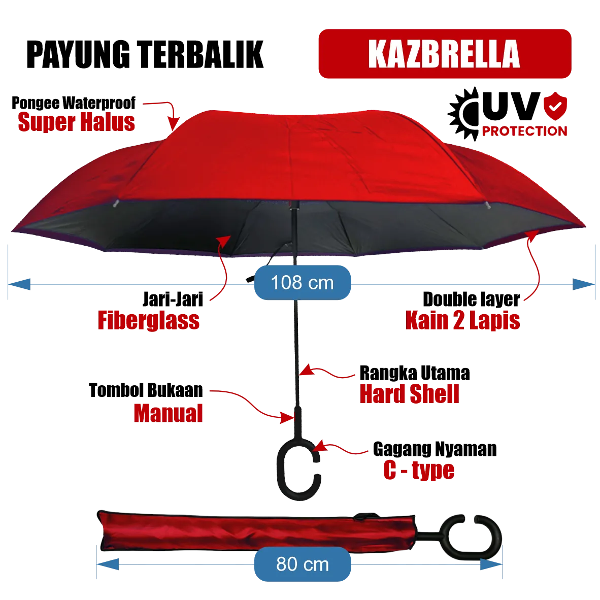 Payung golf jumbo manual custom diameter 130 cm bahan polyester anti UV dengan rangka besi anti karat