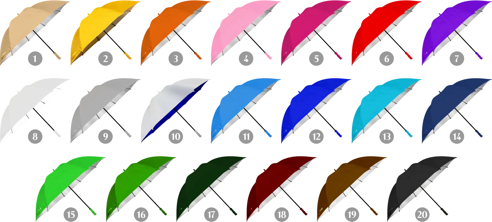 Chart pilihan warna payung golf jumbo manual custom – 20 warna tersedia