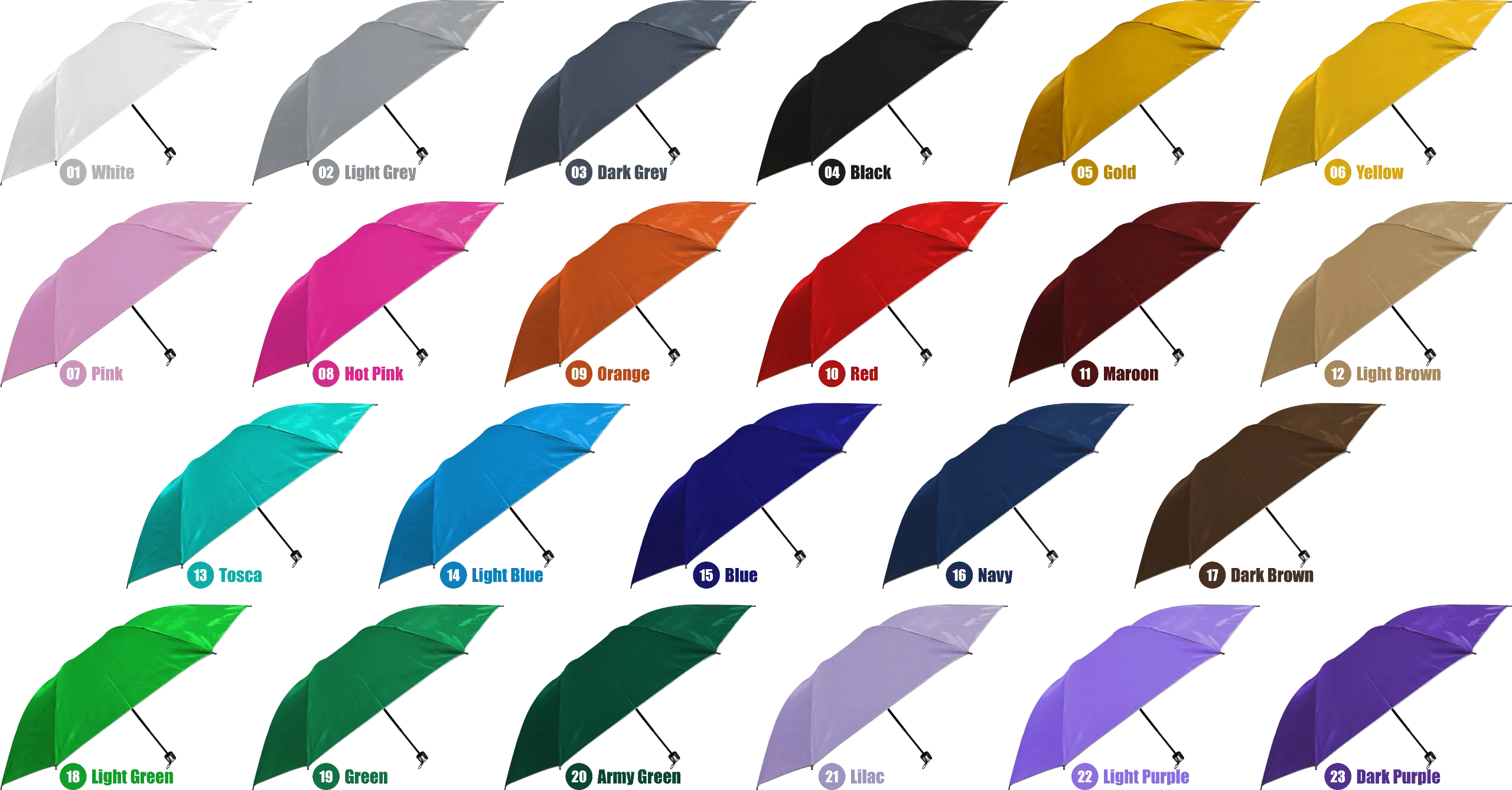 Chart pilihan warna payung golf jumbo manual custom – 20 warna tersedia