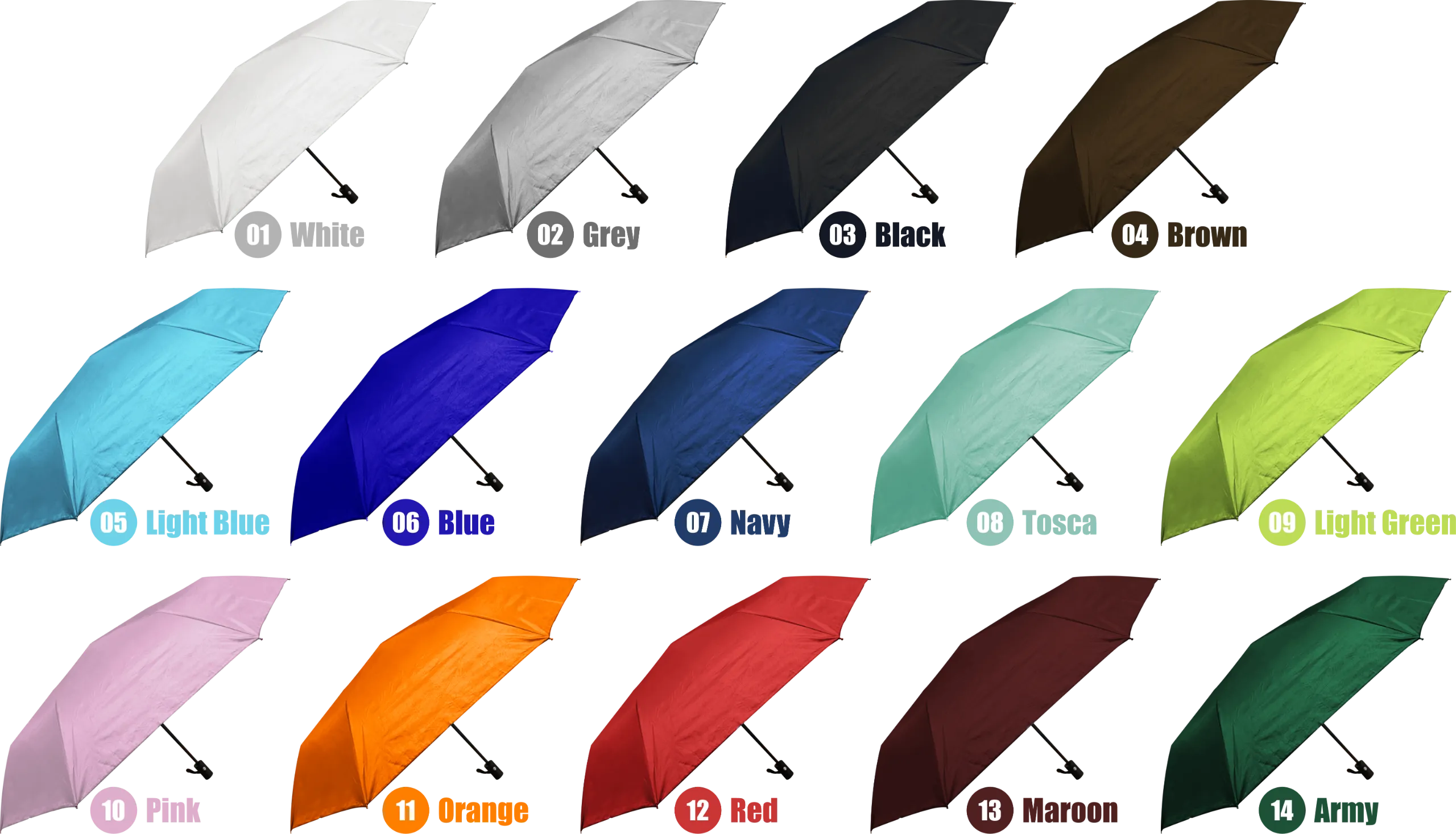 Chart pilihan warna payung golf jumbo manual custom – 20 warna tersedia