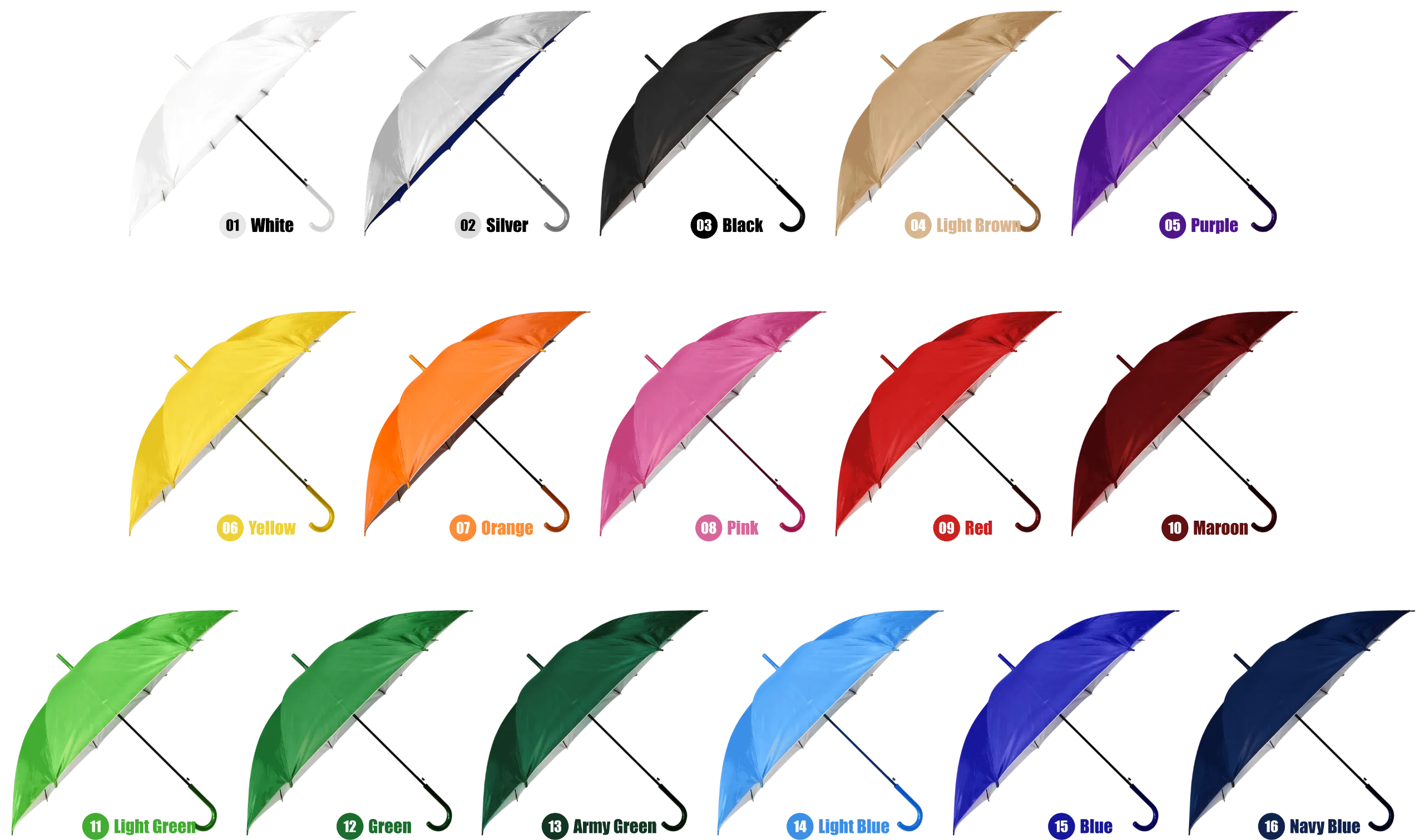 Chart pilihan warna payung golf jumbo manual custom – 20 warna tersedia