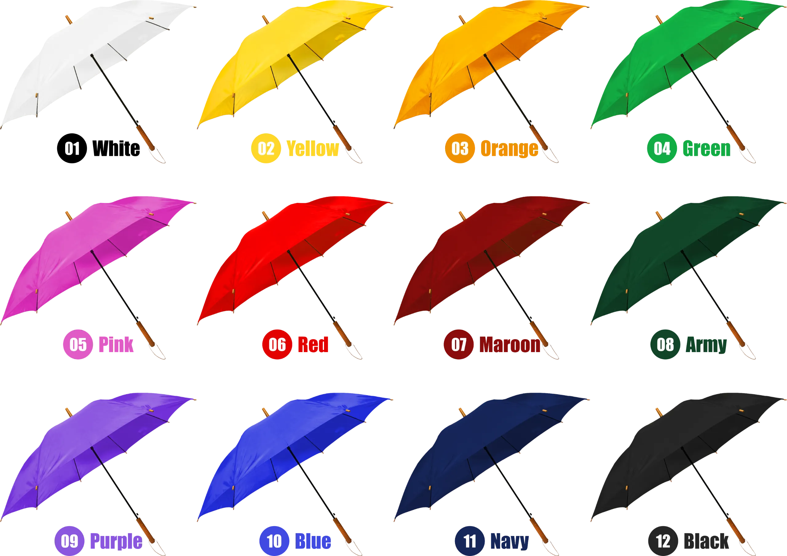 Chart pilihan warna payung golf jumbo manual custom – 20 warna tersedia