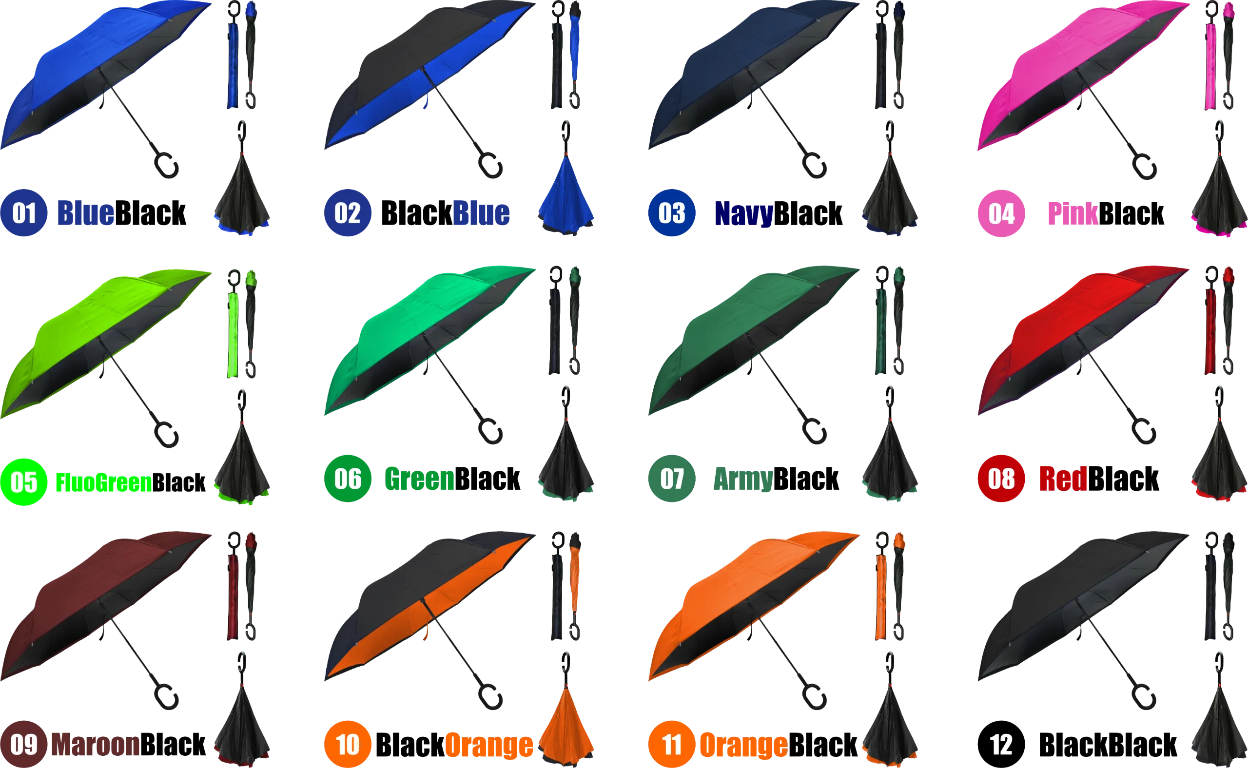 Chart pilihan warna payung golf jumbo manual custom – 20 warna tersedia